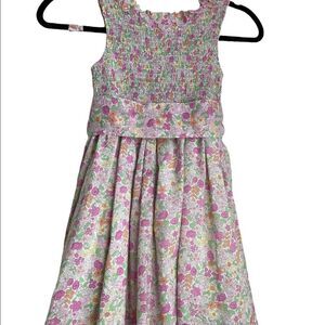 Vintage Polly Flanders Smocked Floral Print Dress Girls Size 7 Cottage Core
